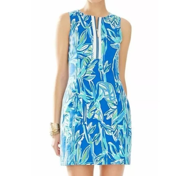 Lilly Pulitzer Penelope Blue Crush Bamboom Zip Cut out Shift Dress Size‎ 4 - Picture 1 of 11